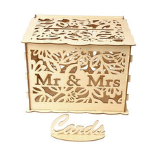 Load image into Gallery viewer, 2019 New Wooden Box Wedding Supplies DIY Couple Deer Bird Flower Pattern Grid Business Card Wooden Box